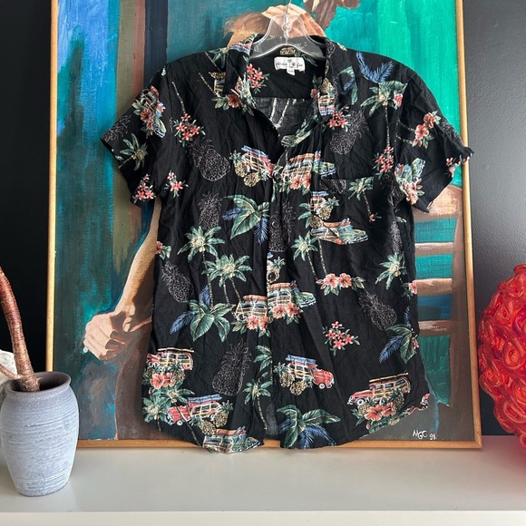 Vintage Aloha Joe Tropical Black Hawaiian Shirt Unisex - Picture 1 of 15
